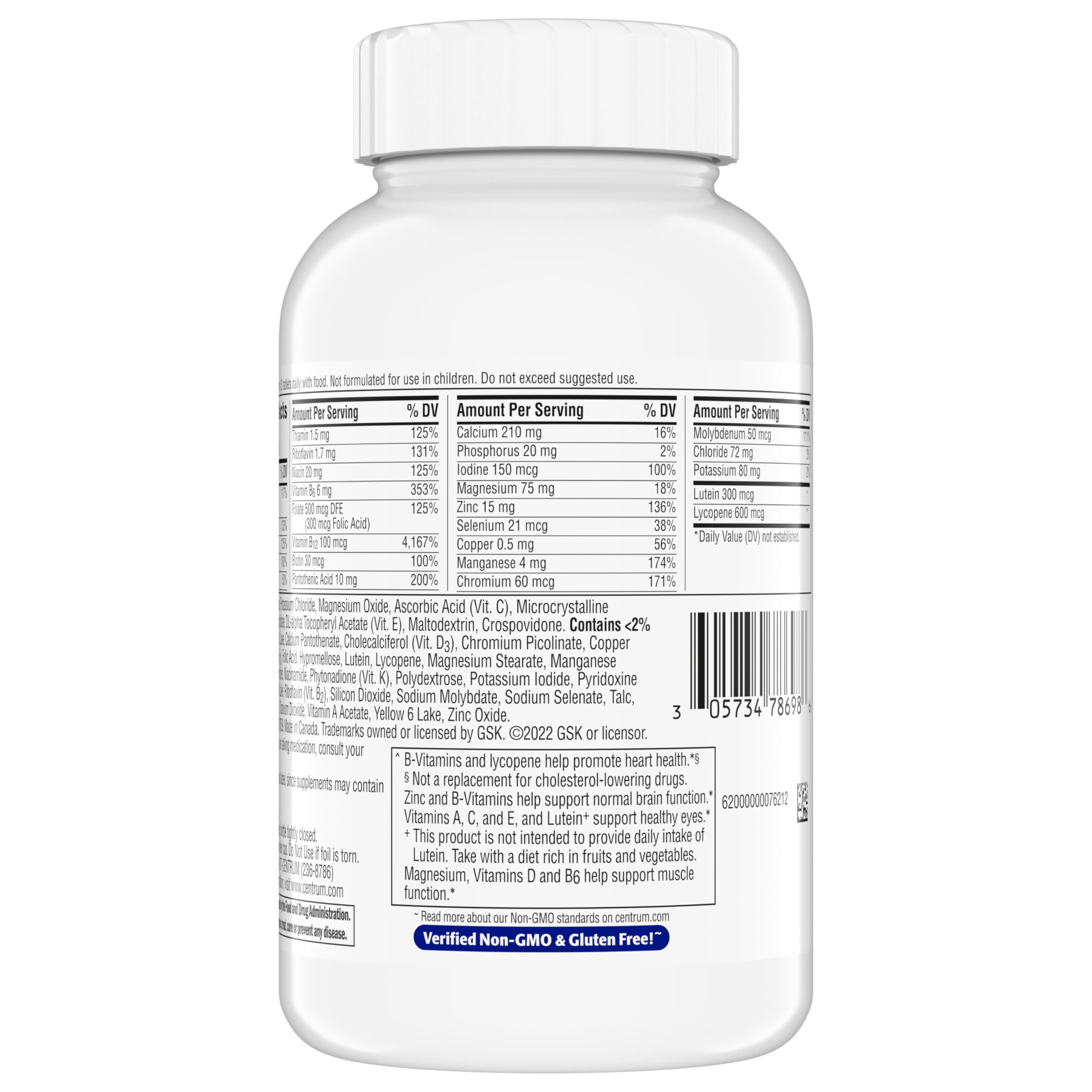 Centrum Minis Silver Multivitamin for Men 50 Plus, Multivitamin/Multimineral Supplement, Vitamin D3, B-Vitamins and Zinc, Non-GMO Ingredients, Supports Memory and Cognition in Older Adults - 280 Ct
