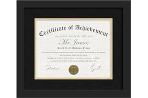 Picrit 11x14 Black Wood Diploma/Document Frame with Tempered Glass & Black over Gold Mat, and Display 15x18 Degree Certificate Frame without Mat for Wall, 1 pack