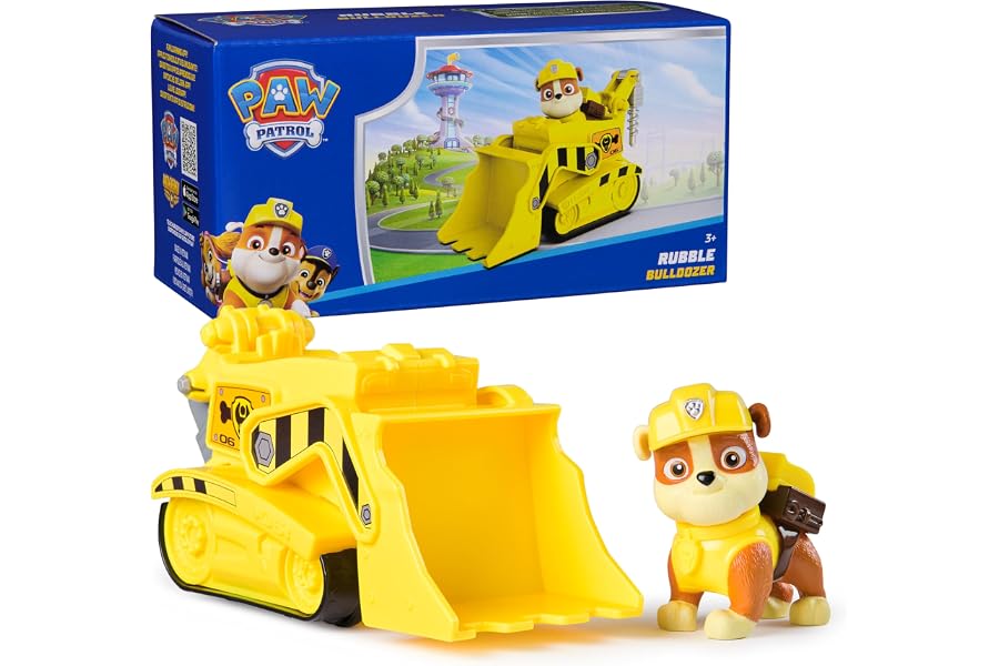 Paw Patrol, Rubble’s Bulldozer Toy Truck with Collectible Action Figure | Action Rescue Vehicle, Rolling Wheels, Rubble Actio