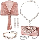 Tiamon 5 Pcs Rhinestone Jewelry Sets Shawls and Wraps Formal Clutch Purses for Women Evening Dresses Weddings Valentine's Day