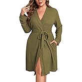 Ekouaer Women's Plus Size Robe Waffle Knit Bathrobe Short Lightweight Kimono Robes with Pockets Maternity Robe 1x-5x