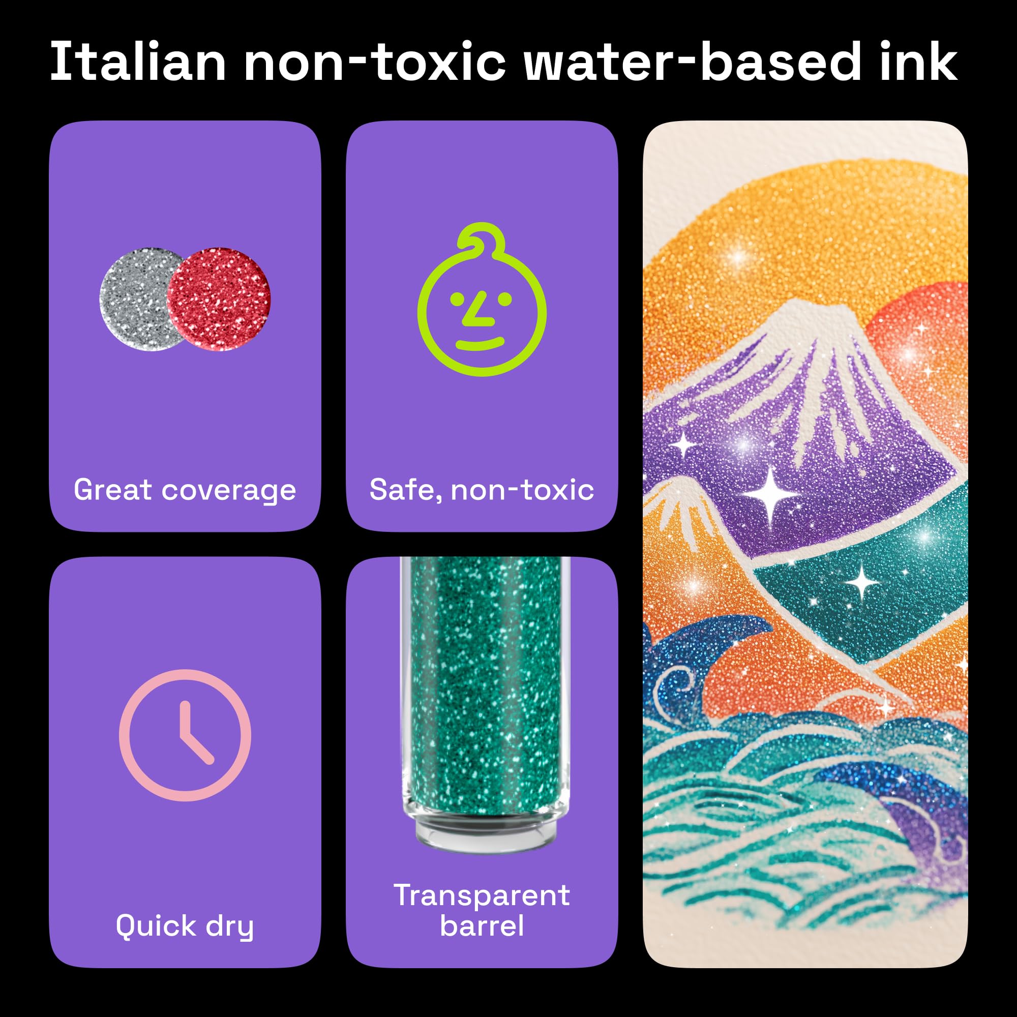 ARTISTRO 12 Glitter Paint Pens for Glass Marking, Rock Painting, Ceramic, Wood, Fabric, Scrapbooking, DIY Craft Making, Coloring - Acrylic Paint Markers Extra-Fine Tip 0.7mm