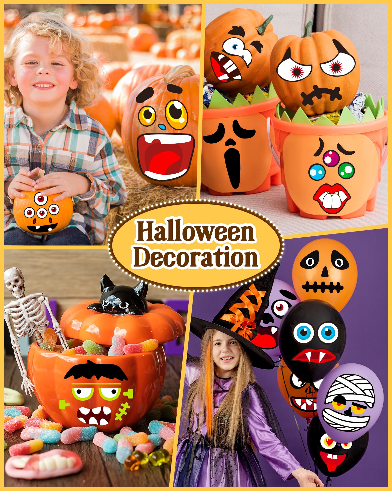 Greingways Halloween Pumpkin Stickers, Make 88 Funny Face Pumpkin Decorating Kit for Party Decorations, Pumpkins Painting Kit Halloween Crafts Gifts Games for Kids