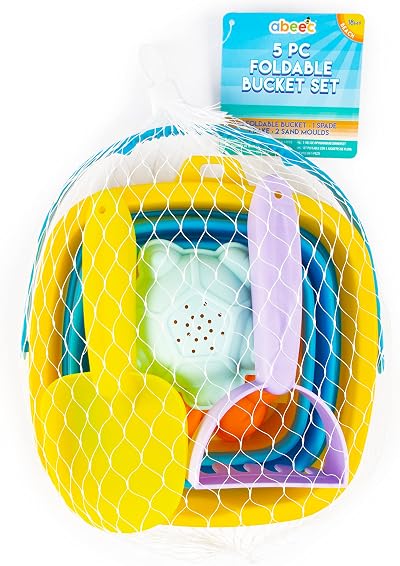 abeec 5 Piece Foldable Beach Bucket Set Collapsible Sand Toys