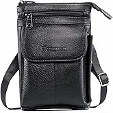 Hengwin Genuine Leather Small Crossbody Purse for Men Women, Travel Passport Wallet Cell Phone Shoulder Holster Belt Pouch Messenger Bag