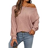 CFLONGE Fall Sweaters for Women 2025 Casual Pullover Off The Shoulder Sweater Batwing Long Sleeve Sweatshirt Knit Jumper Tops