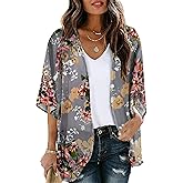 Chunoy Women Floral Beach Wear Cover Up Chiffon Kimono Cardigan Open Front Blouse Top