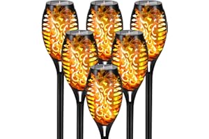 Solar Outdoor Lights Waterproof, 6 Pack Mini Solar Torch Light with Flickering Flame for Garden Decor, 12 LED Tiki Torch Ligh