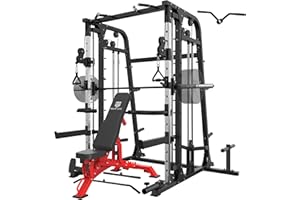 MAJOR LUTIE Major Fitness Smith Machine, All-in-One Home Gym Power Cage with Smith Bar and Two LAT Pull-Down Systems and Cable Crossover Machine for Home Gym