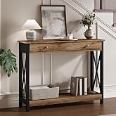 Treocho 40" Farmhouse Console Table with Drawer and Storage Shelves | Entryway, Living Room, Hallway, Antique, Rustic Oak &amp; Black
