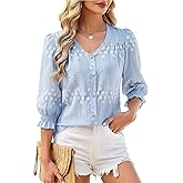 Blooming Jelly Women Blouse Dressy Casual 3/4 Length Sleeve Tops Business Button Down Shirts Spring Floral Boho Clothing