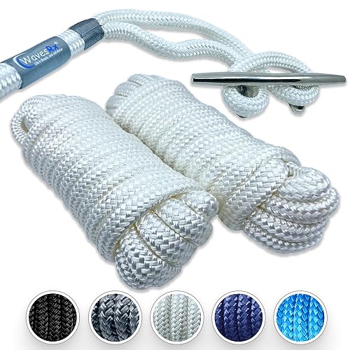 WavesRx 5/8” x 25’ (2PK) Premium Dock Lines for Boat & Pontoon | Double ...
