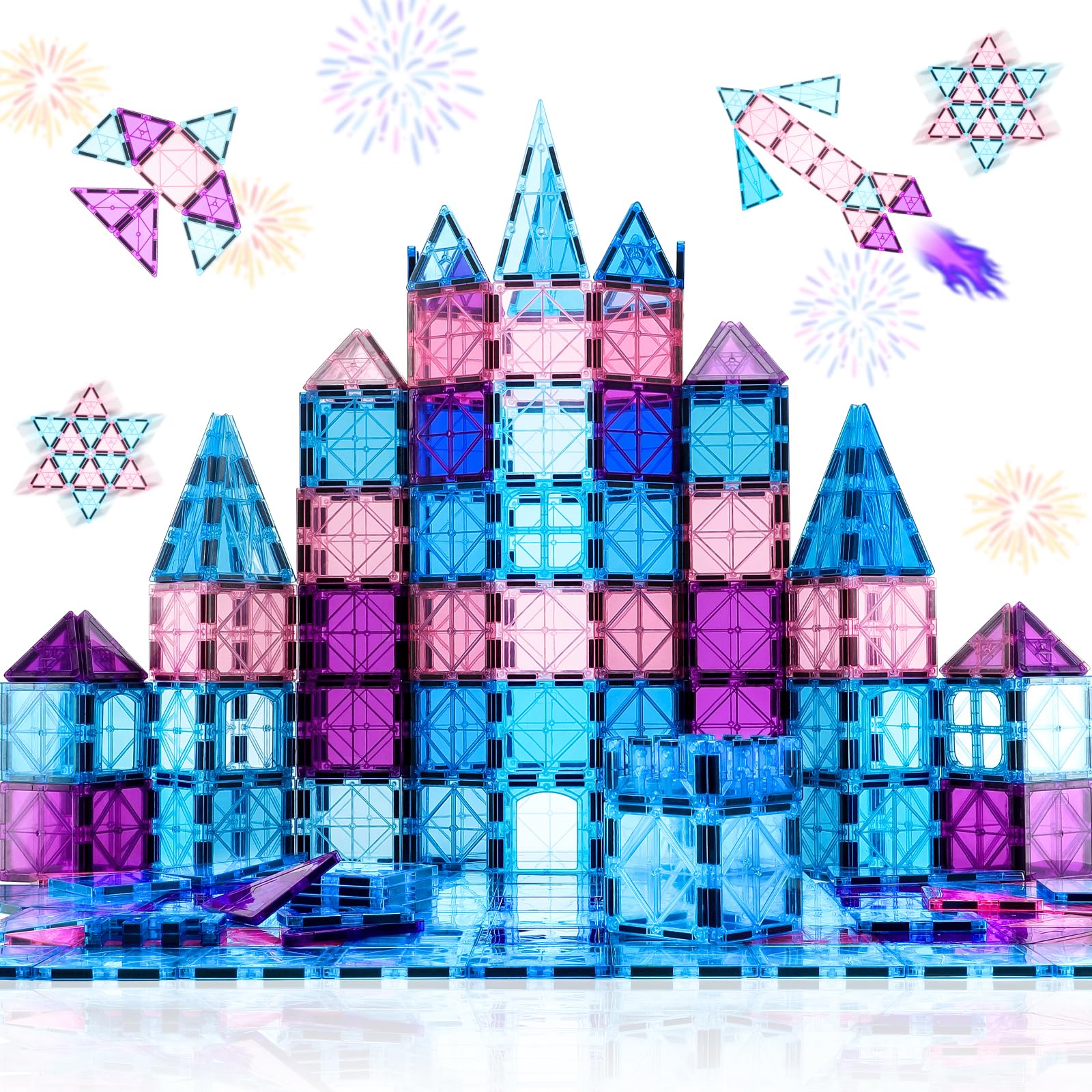 Magnetic Tiles Building Blocks for 3 4 5 6 7 8+ Years Old Boys Girls Colorful Magnet Stacking Toys Birthday Gift for Toddlers STEM Preschool Educational Construction Tiles Set for Kids (Blue)