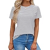 LilyCoco Women's Short Sleeve Striped Shirt Summer Crewneck T Shirt Basic Tops