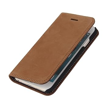 Wormcase Handytasche kompatibel mit iPhone 6S und 6 – LEDERHÜLLE – KARTENFACH –MAGNETVERSCHLUSS – Braun - Case Echt-Leder-Tas