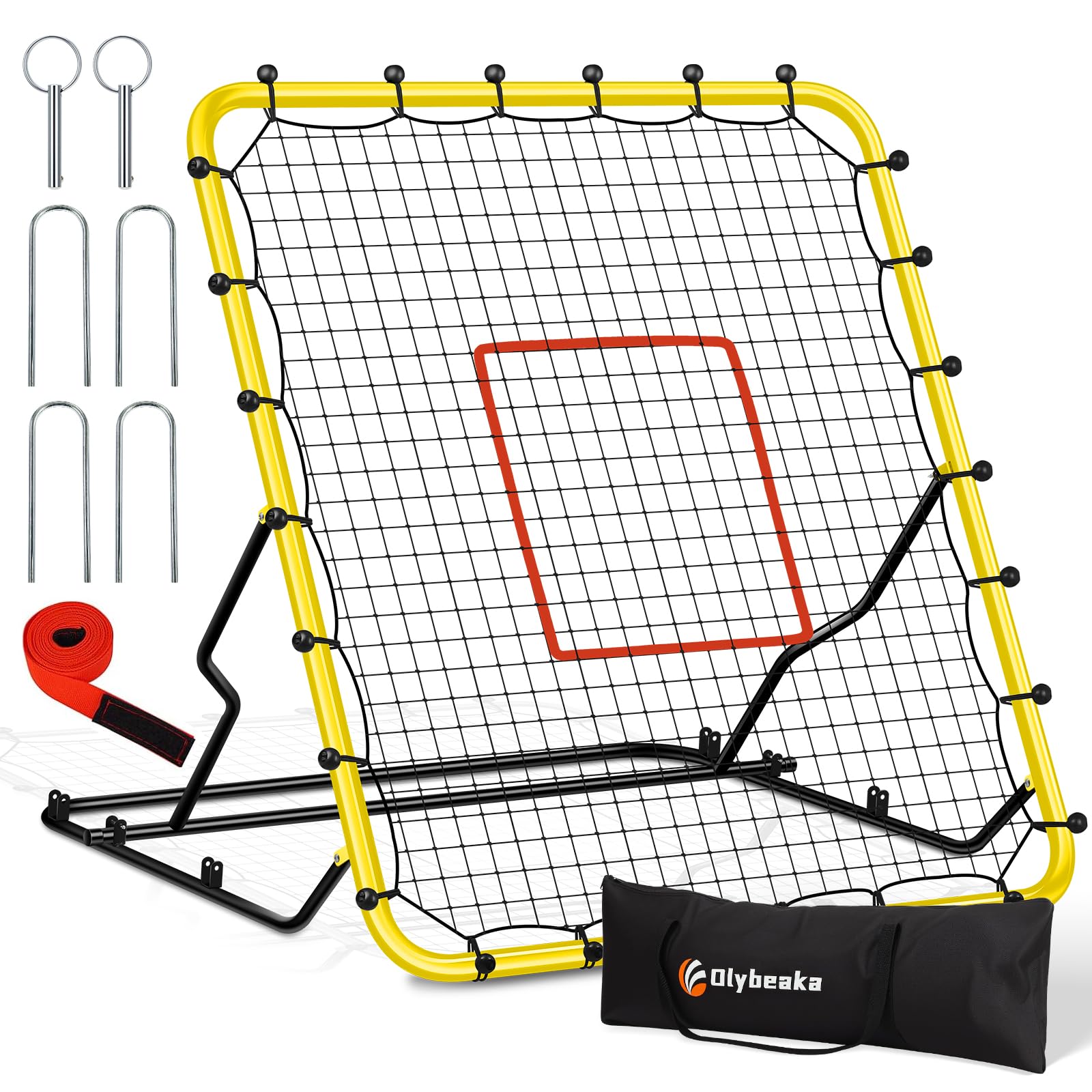 Photo 1 of 48" x 52" Baseball & Softball Rebounder Net with 3 Adjustable Angles - Pitch Back Rebound - Bounce Back Return Net - Fielding Trainer with Carry Bag - Super Stable & Easy Set Up (Yellow, Small)