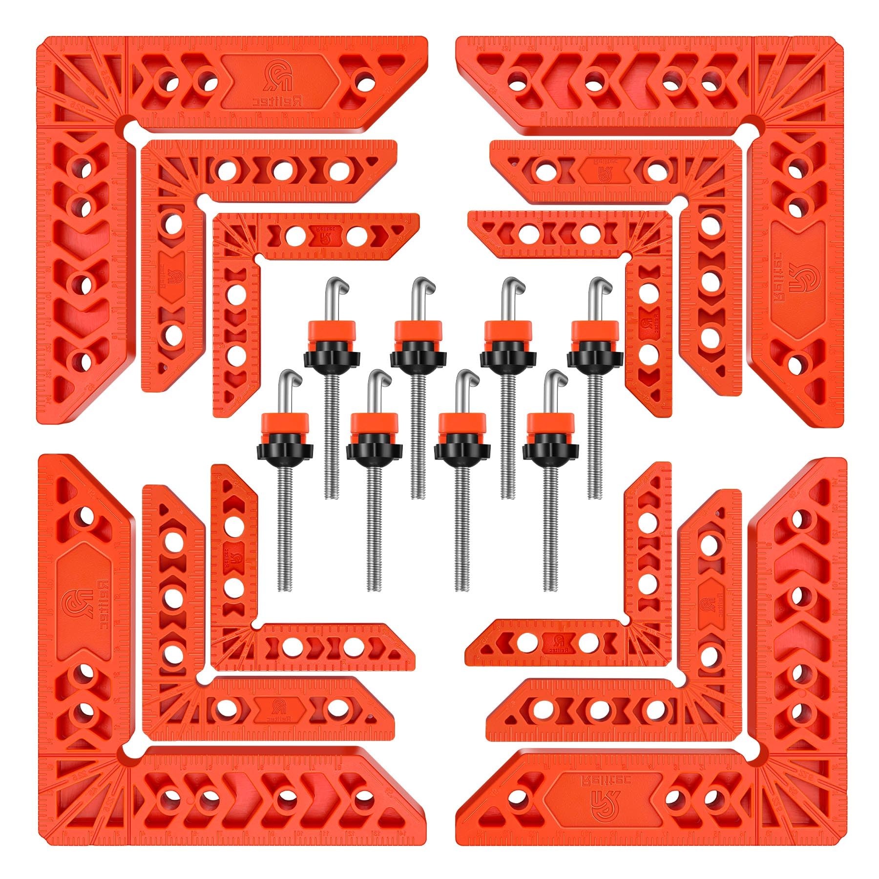Relitec R Clamping Square for Woodworking, 90 Degree Corner Clamp Positioning Squares Right Angle Clamp Wood Tools for Gluing Cabinets, Photo Frames or Drawers, Set of 12（3'' 4'' 6''）, Orange