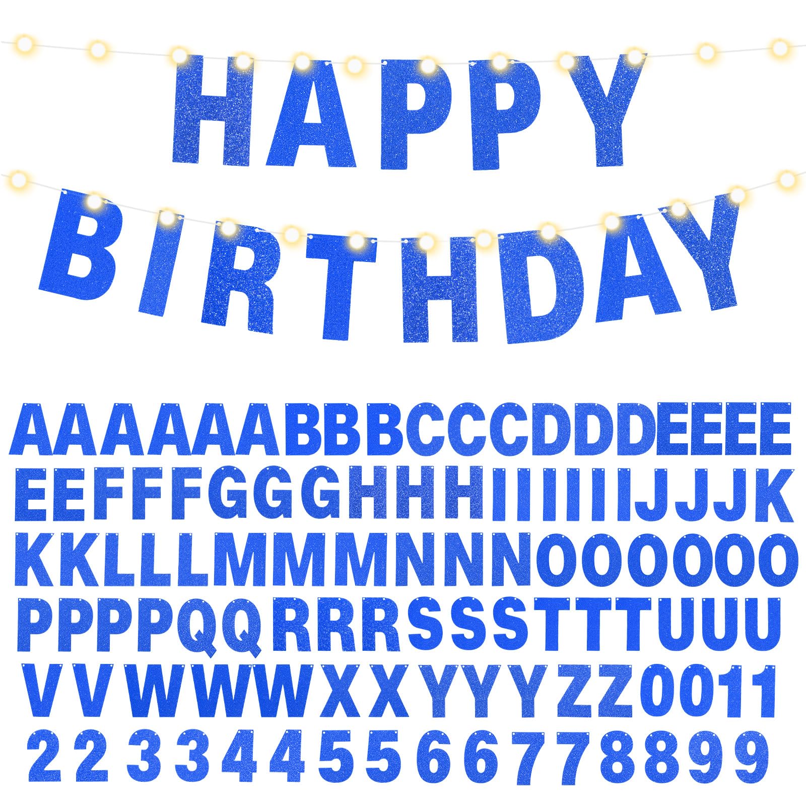 TaoBary 112 Pcs DIY Letter Kit Glitter Customizable Banner Letters Include 107 Letters and Numbers 3 Rope and 2 Needles for Birthday Halloween Christmas Wedding Valentine Party Decor(Dark Blue)