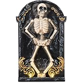 Halloween Decorations Animatronic Dancing Skeleton Built-in Tombstone with Music, Posable Arms & Legs Haunted House Spooky Decor Horror Prop for Indoor/Outdoor Halloween Party Garden Yard Decor