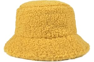 ChezAbbey Faux Fur Bucket Hat, Fuzzy Furry Winter Warm Fisherman Cap, Fluffy Teddy Sherpa Clothe Hats for Women Men Girls