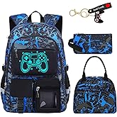 Fitvc School Backpack for Boys - 4pcs Gamer Boys Backpack with Lunch Box Set for Kids Teens Elementary Middle High School - 18" Large Capacity School Bookbag with Multiple Pockets