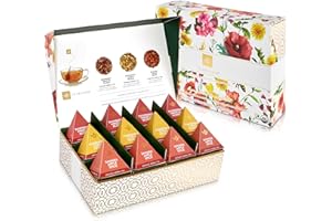 Teabloom Mother’s Bouquet Gourmet Tea Gift – Herbal Assortment with 12 Organic Plant-Based Pyramid Sachets, Caffeine-Free & Kosher, Elegant Presentation Box for Tea Lovers