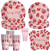 Xenorik Strawberry Berry First Birthday Party Supplies - Strawberry 1st Birthday Party Decorations Tableware, Plate, Cup, Napkin, Fork, Serve 24