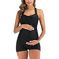 Summer Mae Ribbed Maternity One-Piece Swim Dress – Tie Knot Skirt, Built-In Bottom, Adjustable Straps, Pregnancy Swimsuit