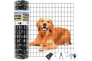 GILPWA Welded Wire Fence, 25ft(L) x 36inch(H) Garden Fence for Dog, 2 Inch x 3 Inch 16GA Fencing for Chicken, PVC Coated Anti-Rust Roll Metal Wire Mesh Fence for Yard Vegetable, Black