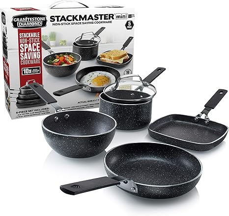 Granitestone 2716 Stackmaster 5 Piece Mini Set Nonstick Cookware Set Scratch Resistant Granite Coated Anodized Aluminum Dishwasher Safe Pfoa Free As Seen On Tv Amazon Ca Home Kitchen