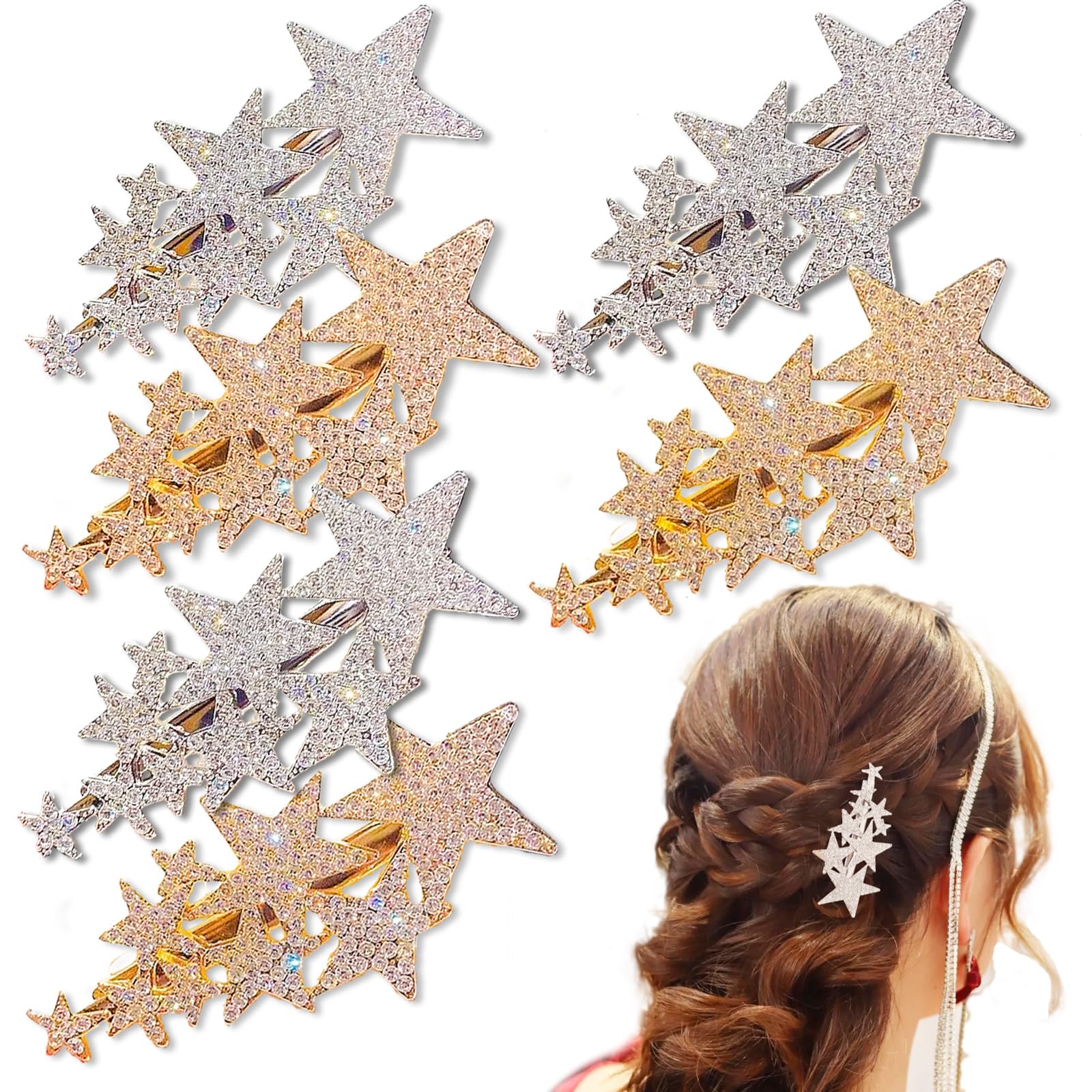 6 PCS Star Hair Clips Professional Hair Hairpin For Styling Anti Slip Hair Clip For Thick Hair Slides And Clips For Women Fine Hair For Women Girls（Gold and Silver）