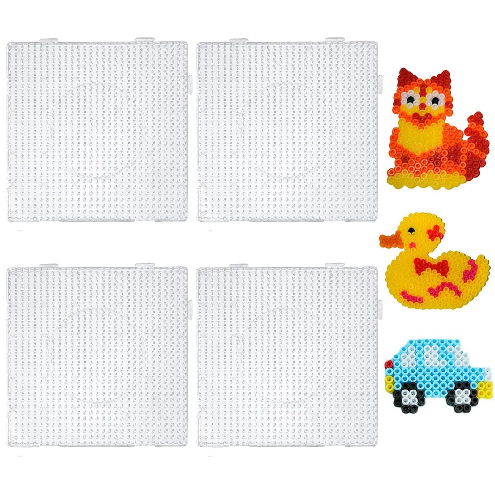 4Pcs Creative Beads Boards Sorting Game, DIY Beads Pegboard Frame Puzzle Bead Boards White Beads Fuse Beads Boards Plastic Fuse Beads Pegboards Suitable for Users Aged 15 and Above