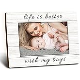 Foyoulame Mom Son Picture Frames 4x6, Mother And Son Wooden Picture Frames, Boy Mom Dad Gifts, Mother Father Christmas Birthday Gifts From Sons, Life Is Better With My Boys Photo Picture Frame for Table Desk
