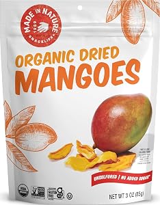 Made in Nature Organic Dried Mangoes, Non-GMO, Gluten Free, Unsulfured, Vegan Snack, 3oz (Pack of 1), Packaging May Vary