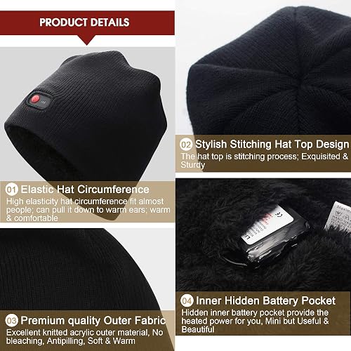 Svpro Rechargeable Heated Beanie Hat - 3 Heat Settings, Built-in Battery, Warm Winter Cap - View #6