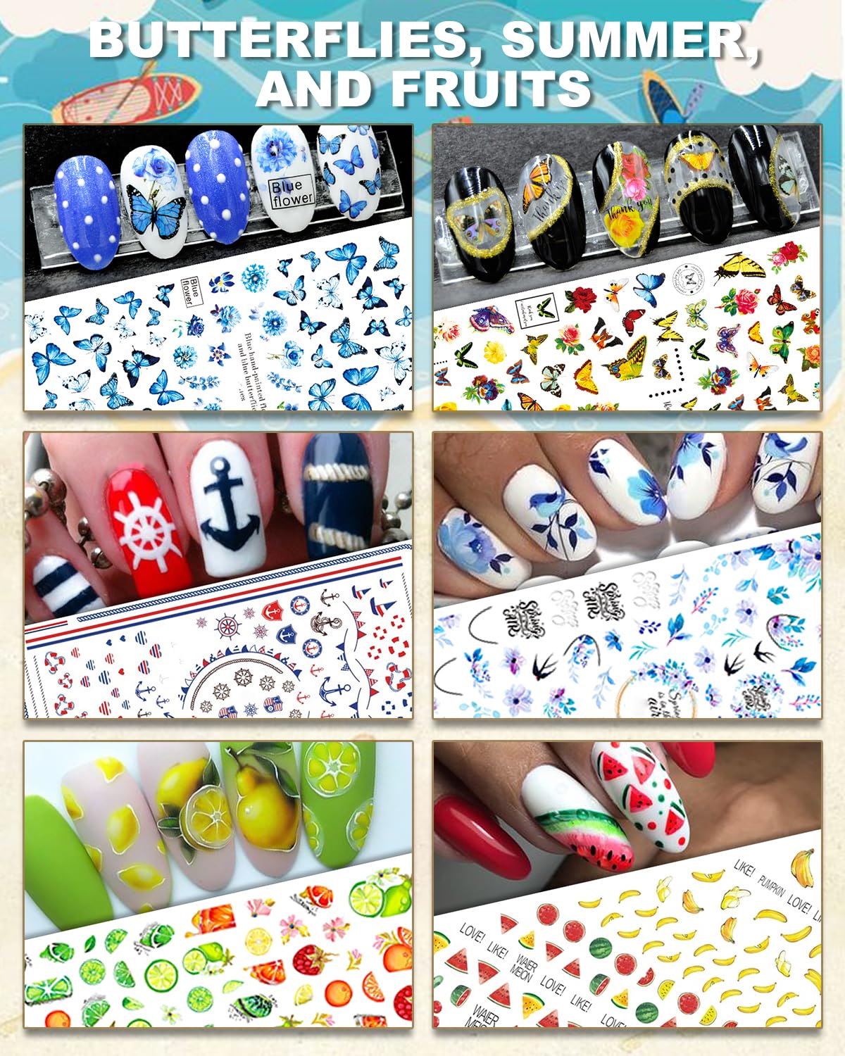 IDDFEVE 30 Sheets All Holiday Nail Art Stickers, Variety Pack Seasonal Nail Decals, Self-Adhesive Colorful Design for Daisy Flowers Butterflies Star Halloween Christmas - Image 3