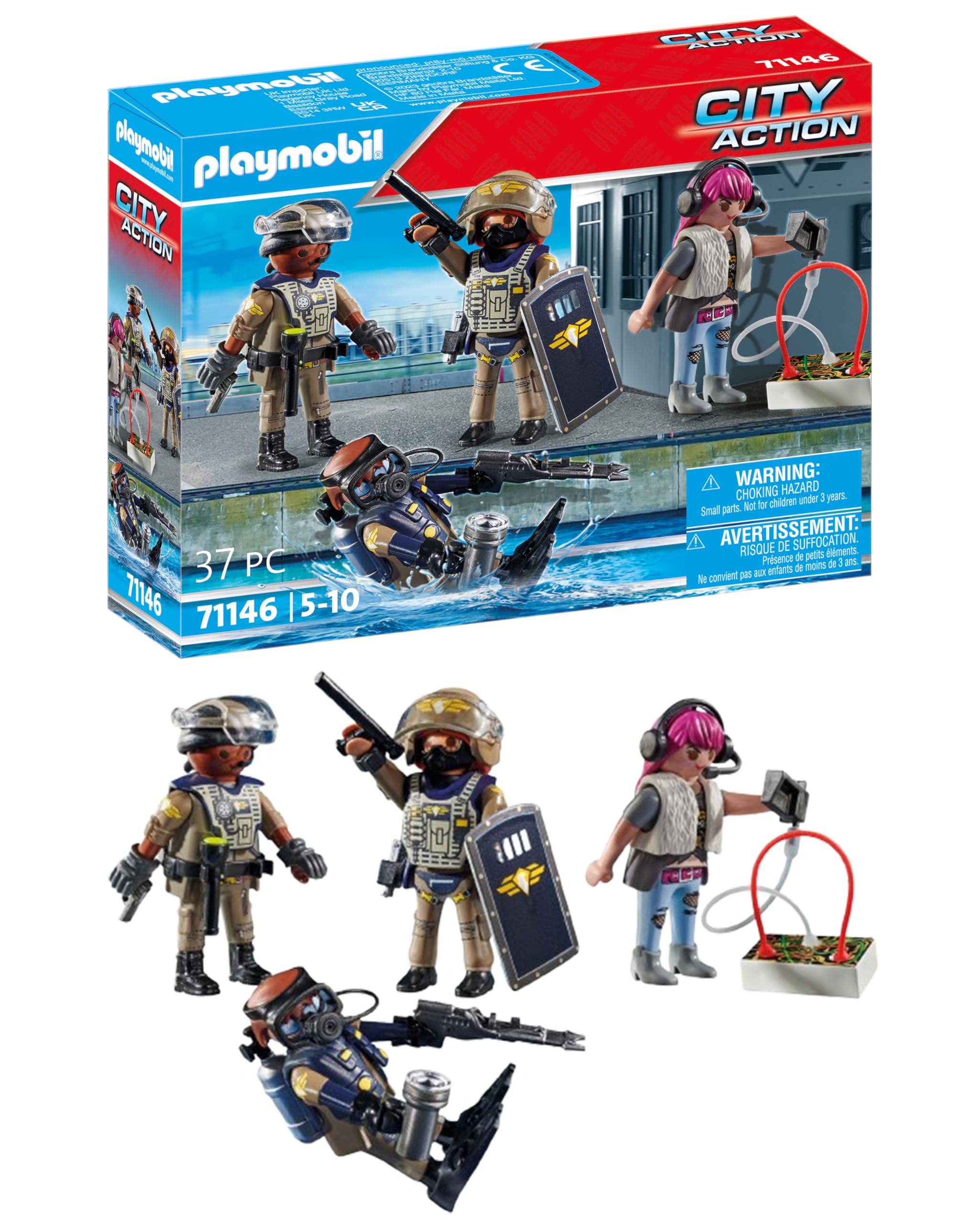 Playmobil 71146 City Action Tactical Police Team, including SWAT divers, a task force and a villain, fun imaginative role-play, playset suitable for children ages 5+