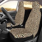 Yobvec Car Seat Covers Set of 2, Leopard Car Accessories, Cheetah Print Car Seat Covers for SUV, Seat Covers for Trucks, Front Universal Car Seat Cover, Leopard Animal Print Interior Covers