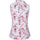 MoFiz Women's Sleeveless Golf Polo Shirts 1/4 Zip Floral Tennis Workout Golf Tank Top