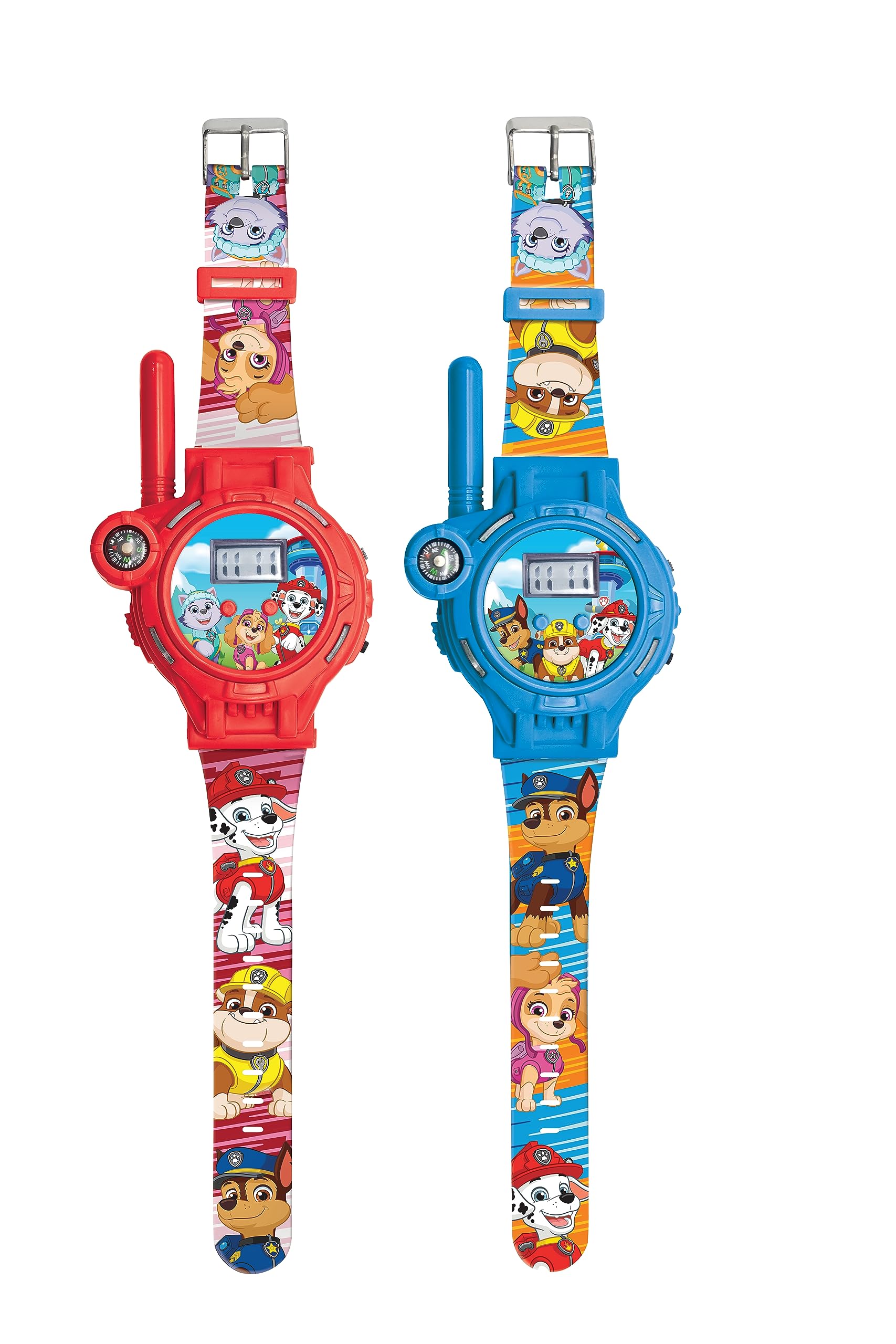 LEXIBOOK, Paw Patrol, Walkie-Talkies Watches, 2 Pieces, Range up to 200m/600 feet, Flashlight, Compass, Rechargeable, Blue/red, DMWTW1PA