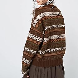 Women Y2K Argyle Striped Pullover Sweater Casual
