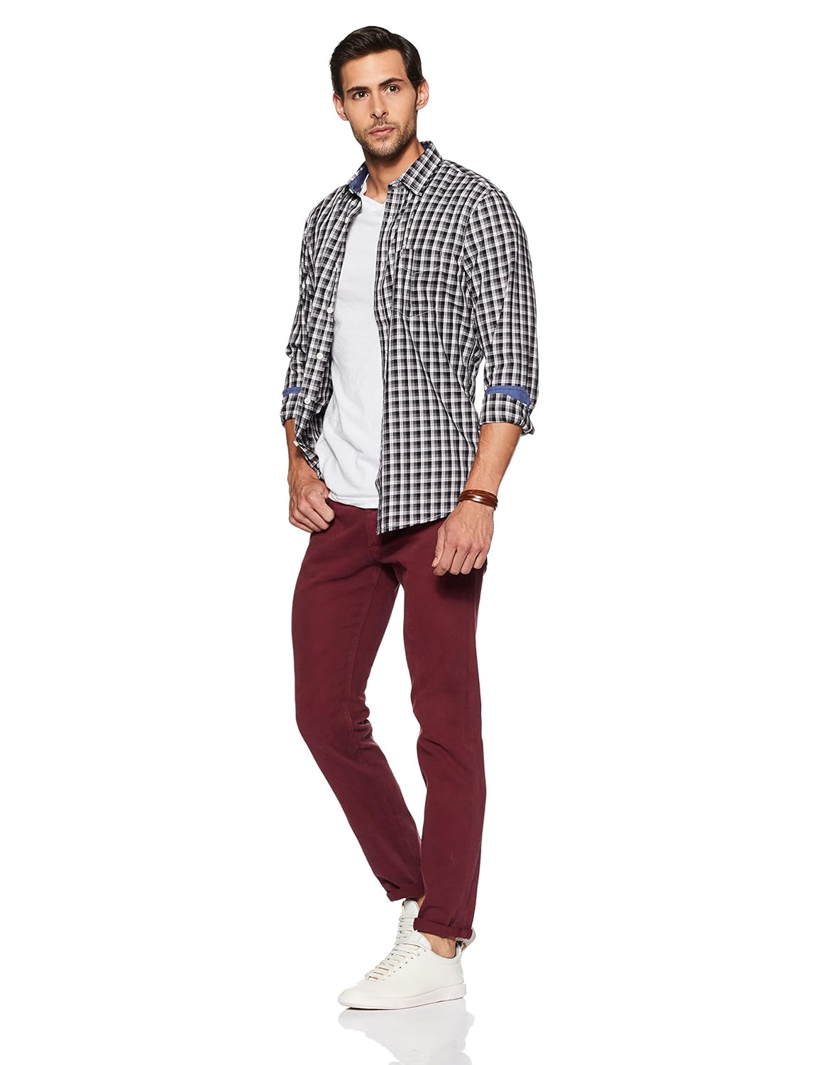 allen solly men's checkered slim fit casual shirt