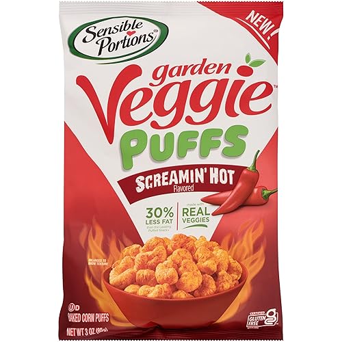 Sensible Portions Garden Veggie Screamin' Hot Flavored Baked Corn Puffs, 3 oz (Pack of 6)
