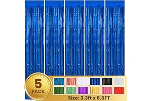 PABUES 5 Pack 3.3 x 6.6 FT Blue Foil Fringe Backdrop Curtain, Streamer Backdrop Curtains, Streamers Birthday Party Decorations, Fringe Backdrop for Graduation, Baby Shower, Gender Reveal