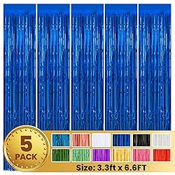 PABUES 5 Pack 3.3 x 6.6 FT Blue Foil Fringe