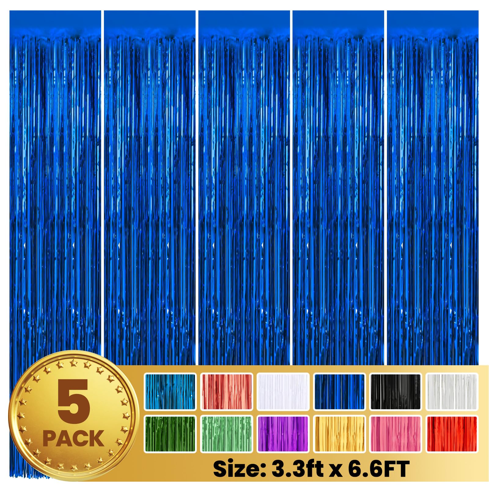 PABUES 5 Pack 3.3 x 6.6 FT Blue Foil Fringe