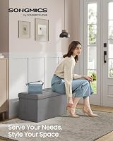 SONGMICS MAZIE Collection Storage Ottoman Bench 76 cm Light Grey view 2