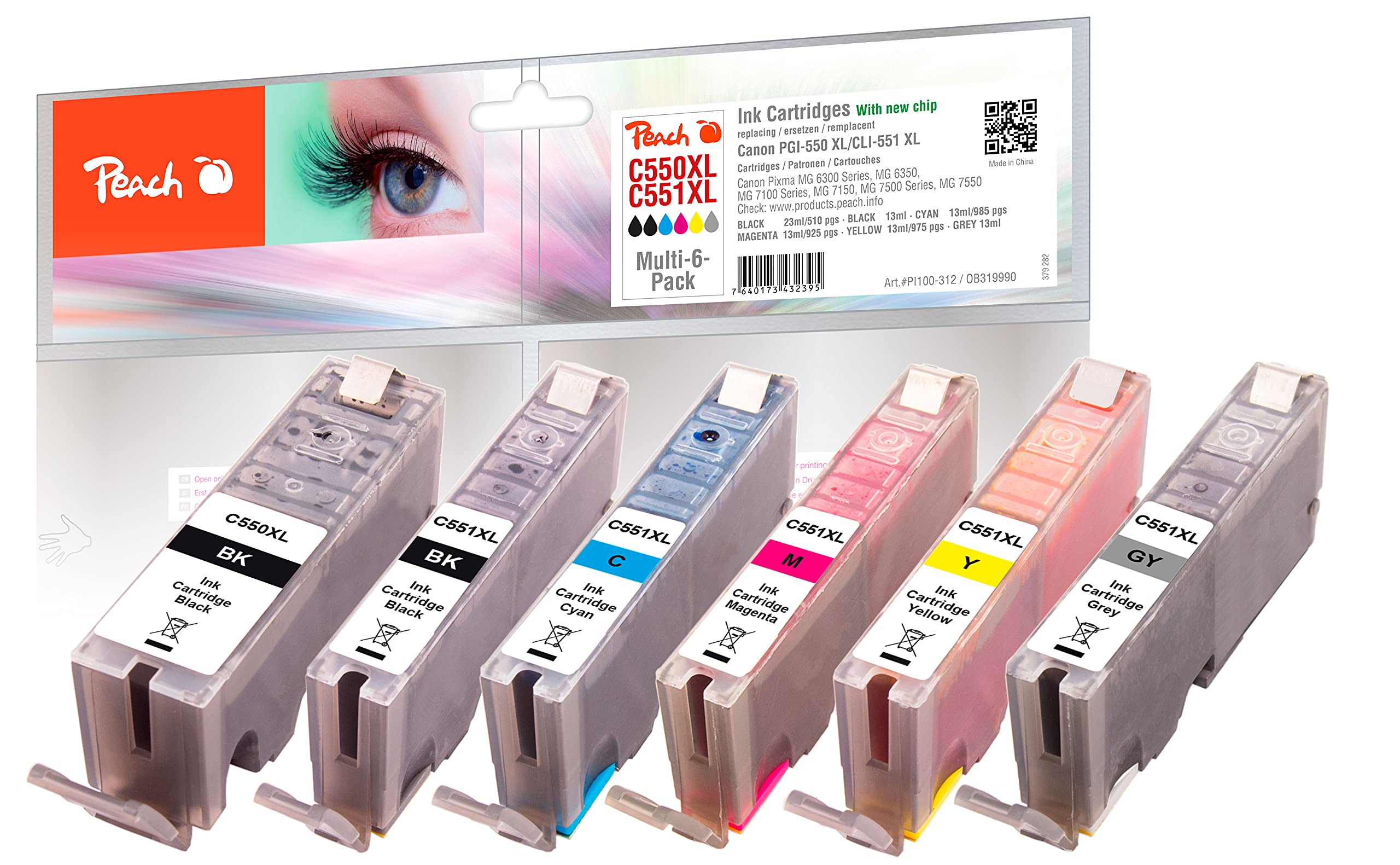 Peach PI100 312 Multi Pack Black Cyan Magenta Yellow Compatible Ink Cartridges Pack of 6