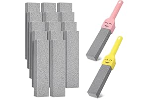 WISYOK 14 Pack Toilet Pumice Stone with Handle, Hard Water Ring & Calcium Buildup Remover, Grey Pumice Stone for Bathroom, Si