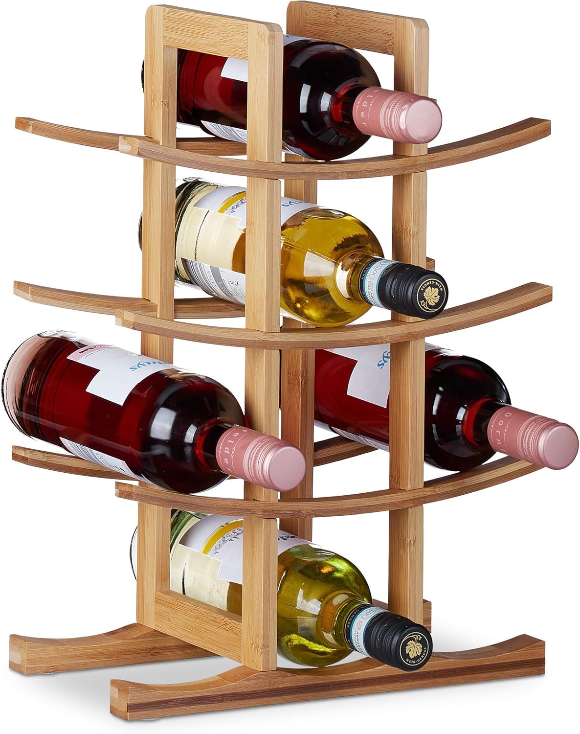 Relaxdays Rack Bamboo, Small Wine Stand for 12 Bottles, 4 Tiers